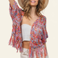 BiBi Open Front Fringed Crop Knit Cardigan - DAVERRI FASHIONS