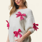 BiBi Sequin Bow Puff Sleeve Sweater - DAVERRI FASHIONS