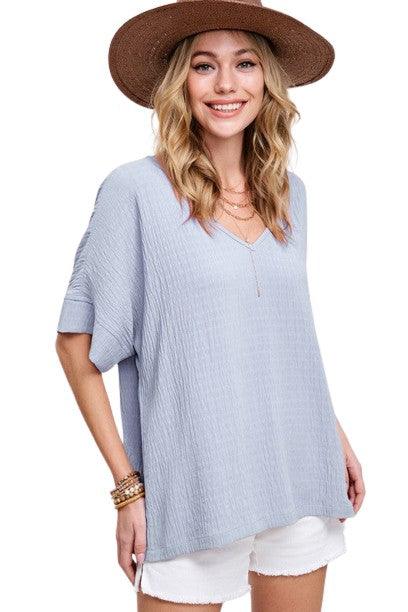 La Miel Short Sleeved V-Neck Oversized Top Shirts & Tops