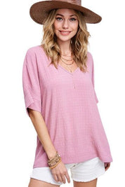 La Miel Short Sleeved V-Neck Oversized Top Shirts & Tops