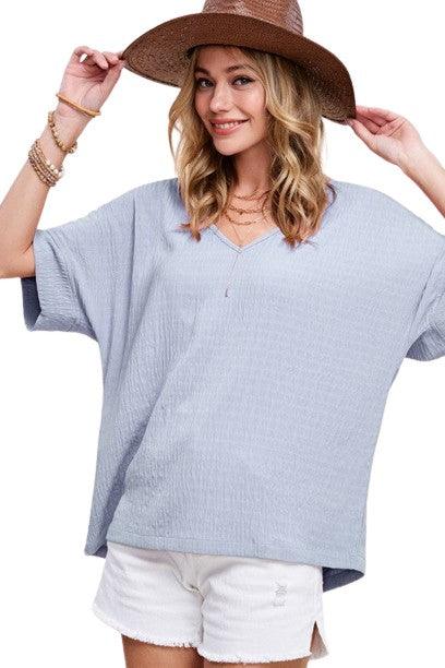 La Miel Short Sleeved V-Neck Oversized Top Shirts & Tops