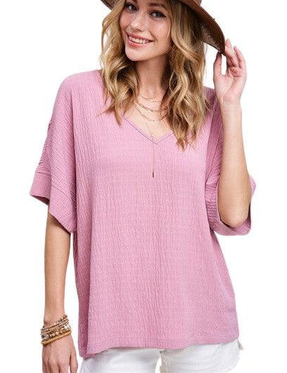 La Miel Short Sleeved V-Neck Oversized Top Shirts & Tops