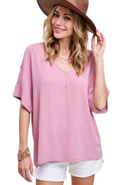 La Miel Short Sleeved V-Neck Oversized Top Shirts & Tops