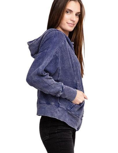 Zenana Acid Washed Hoodie Jacket Coats & Jackets