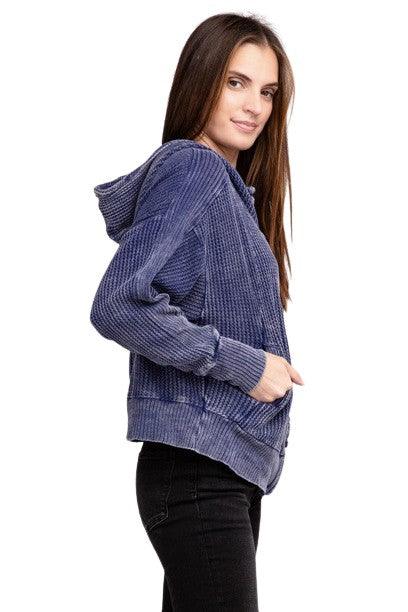 Zenana Acid Washed Hoodie Jacket Coats & Jackets