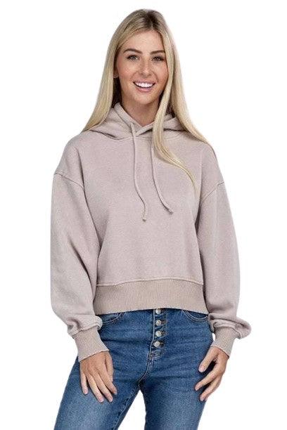 Zenana Acid Washed Cropped Hoodie Hoodies