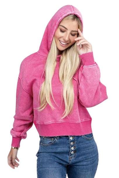 Zenana Acid Washed Cropped Hoodie Hoodies