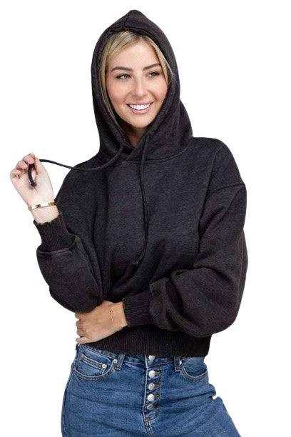 Zenana Acid Washed Cropped Hoodie Hoodies