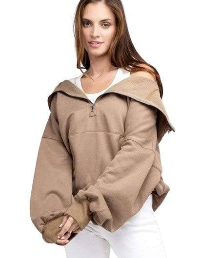 Front Pocket Half Zip Hoodie MOCHA XL Hoodies