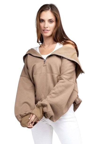 Front Pocket Half Zip Hoodie MOCHA XL Hoodies