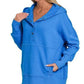 Half Snap Loose Fit Hooded Pullover Ocean Blue Sweatshirts
