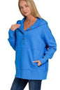 Half Snap Loose Fit Hooded Pullover - DAVERRI FASHIONS