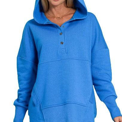 Half Snap Loose Fit Hooded Pullover Sweatshirts