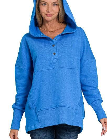 Half Snap Loose Fit Hooded Pullover Sweatshirts