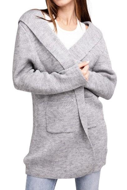 Zenana Hooded Cardigan Sweater H GREY Cardigans