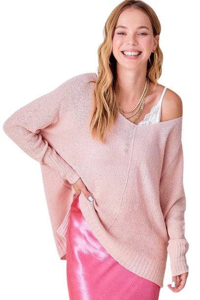 Relaxed fit hi low sweater BABY PINK Sweaters