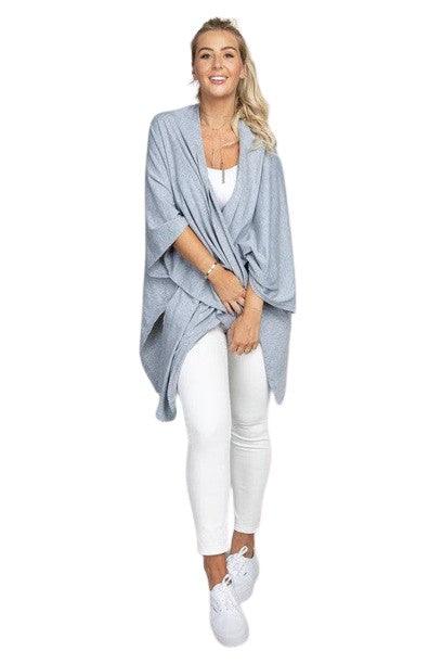 Oversized Batwing Sleeve Open Cardigan GRAY Cardigans