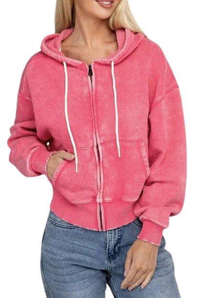 Zenana fleece cropped zip-up hoodie Hoodies