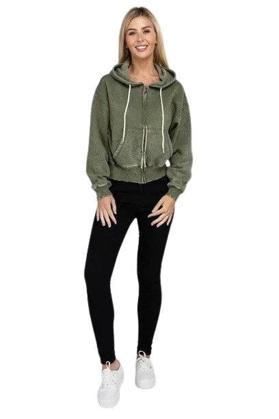 Zenana fleece cropped zip-up hoodie Hoodies