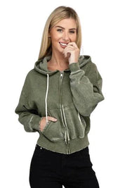 Zenana fleece cropped zip-up hoodie Hoodies