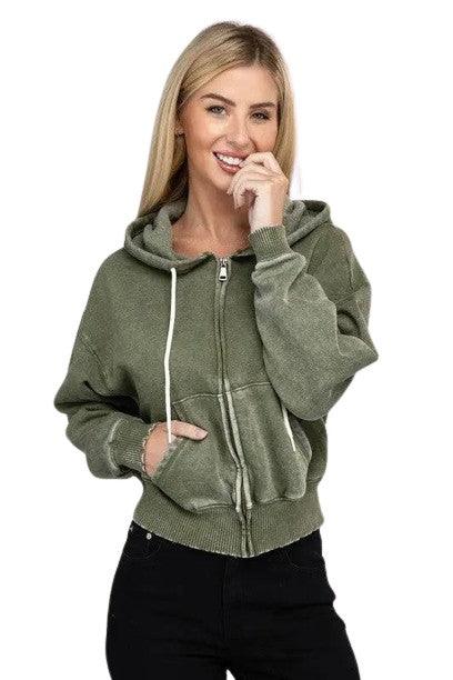 Zenana fleece cropped zip-up hoodie Hoodies