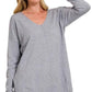 Zenana Plus Long Sleeve V Neck Tunic Sweater H GREY 2X 3X Sweaters