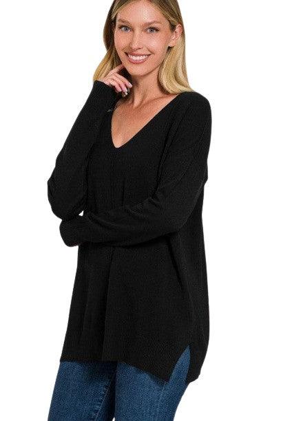 Zenana Plus Long Sleeve V Neck Tunic Sweater Sweaters