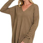 Zenana Plus Long Sleeve V Neck Tunic Sweater H MOCHA 2X 3X Sweaters