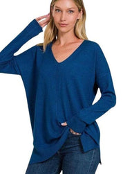 Zenana Plus Long Sleeve V Neck Tunic Sweater Sweaters