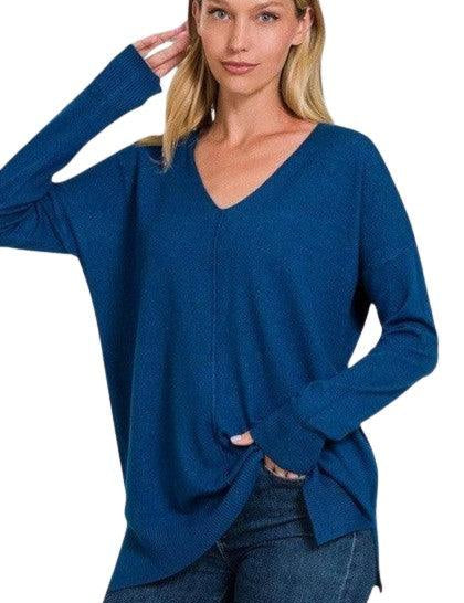 Zenana Plus Long Sleeve V Neck Tunic Sweater Sweaters