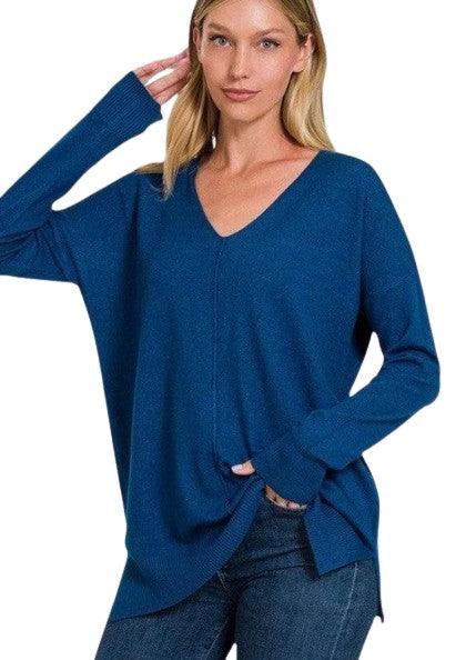 Zenana Plus Long Sleeve V Neck Tunic Sweater Sweaters