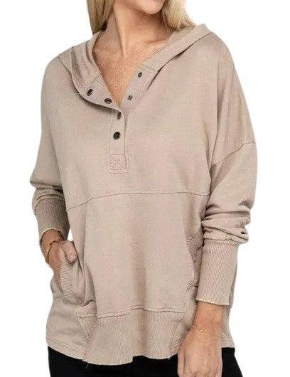 Zenana french terry kangaroo pocket hoodie ASH MOCHA Sweatshirts