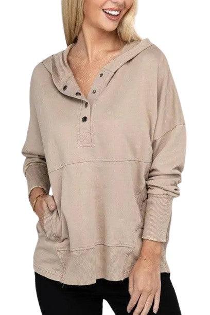 Zenana french terry kangaroo pocket hoodie ASH MOCHA Sweatshirts