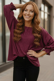 Fantastic Fawn Fuchsia Sparkle Oversized Puff Sleeve Blouse - DAVERRI FASHIONS