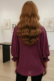 Fantastic Fawn Fuchsia Sparkle Oversized Puff Sleeve Blouse - DAVERRI FASHIONS