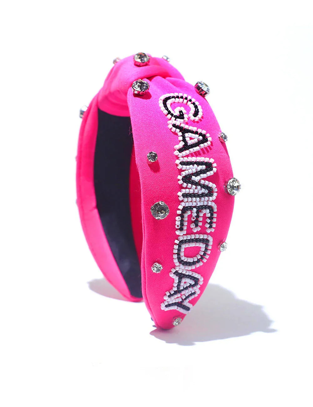 Hot Pink Jeweled & Beaded Gameday Top Knot Headband | 07-01-25 Summer Sale Daverri Fashions