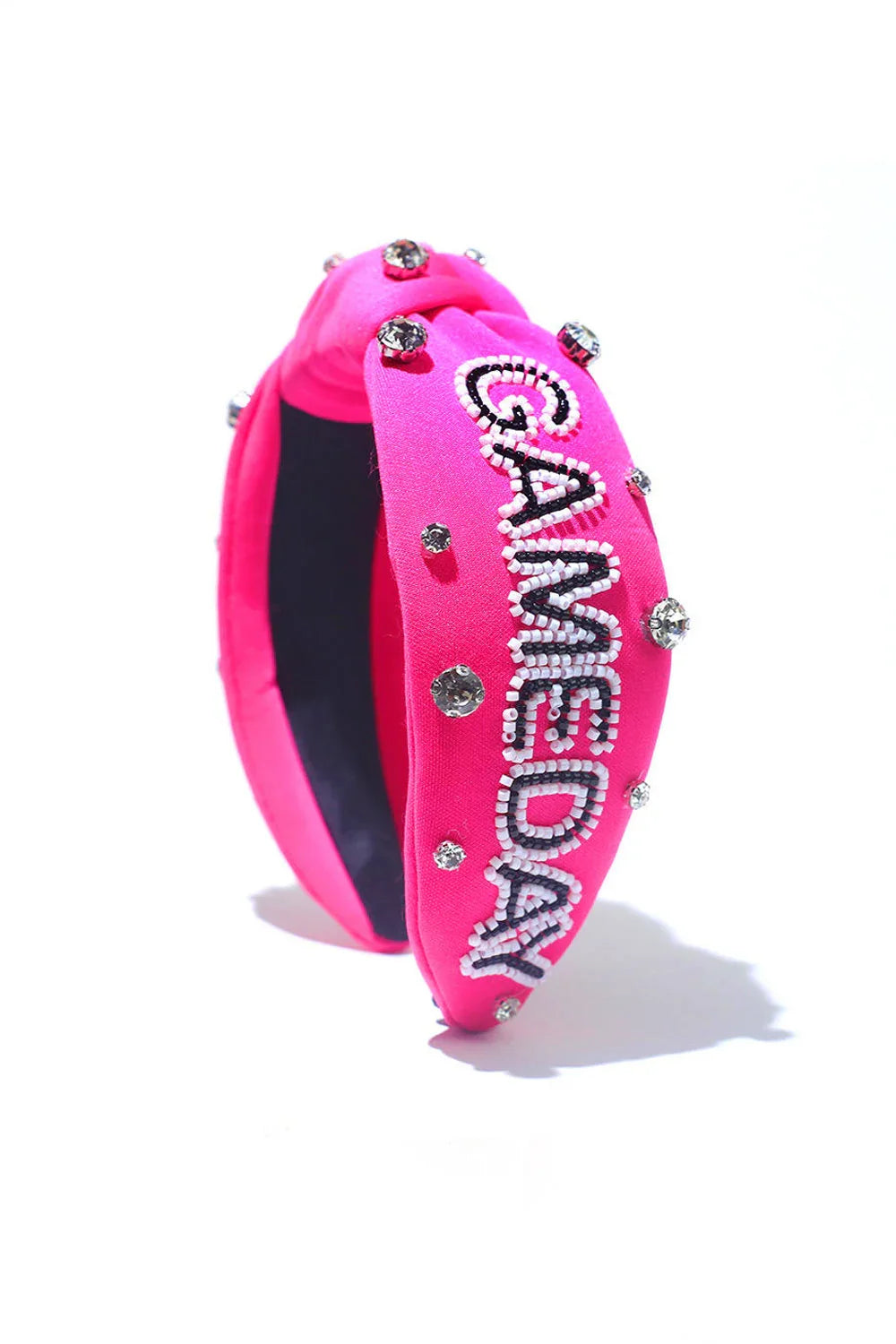 Hot Pink Jeweled & Beaded Gameday Top Knot Headband | 07-01-25 Summer Sale Daverri Fashions