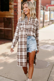 Playful in Plaid Mocha Button Down Cardigan | Daverri Fashions