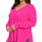 Zenana Plus Size Lightweight Side Slit Sweater Hot Neon Pink Sweaters