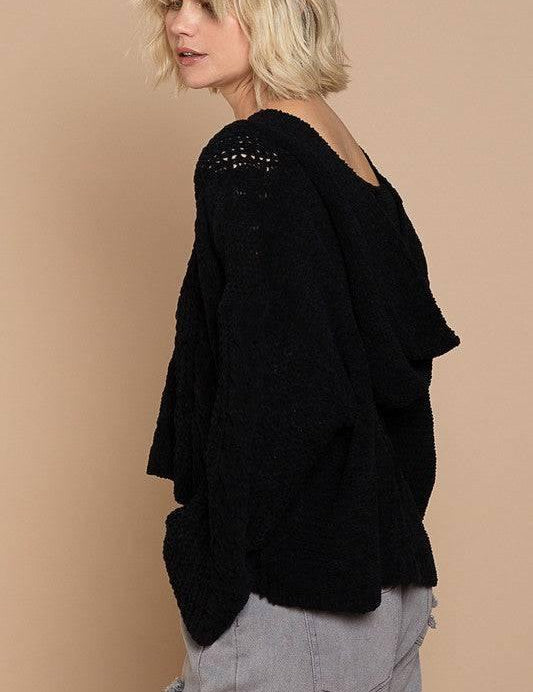 See-through cropped bell sleeved sweater Shirts & Tops