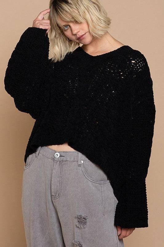 See-through cropped bell sleeved sweater Shirts & Tops