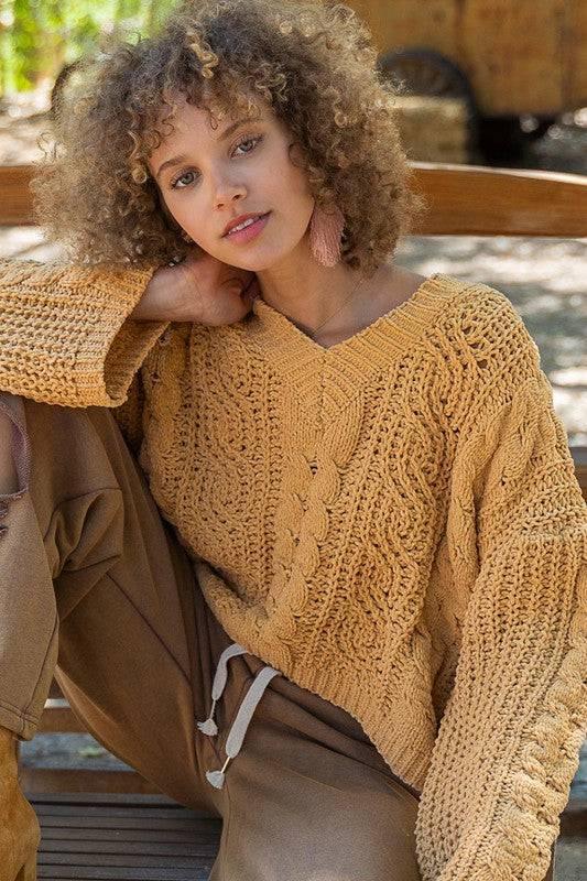 See-through cropped bell sleeved sweater GINKGO LEAF L Shirts & Tops