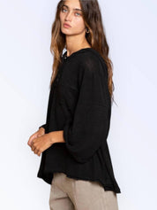 Distressed hem hoodie waffle top Shirts & Tops