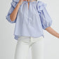 MABLE Stripe Ruffle Shoulder Puff Sleeve Blouse