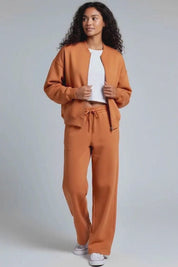Zip Up Top and Drawstring Pants Two-Piece Set