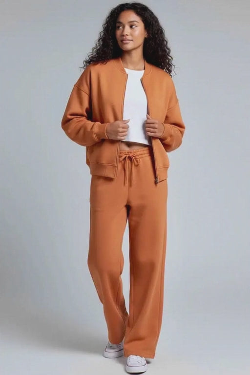 Zip Up Top and Drawstring Pants Two-Piece Set