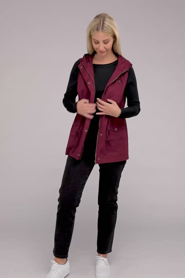 Drawstring Waist Military Hoodie Vest