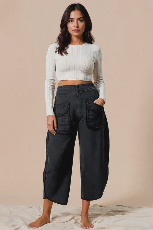 BiBi Washed Terry Pants with Pockets. Black Charcoal