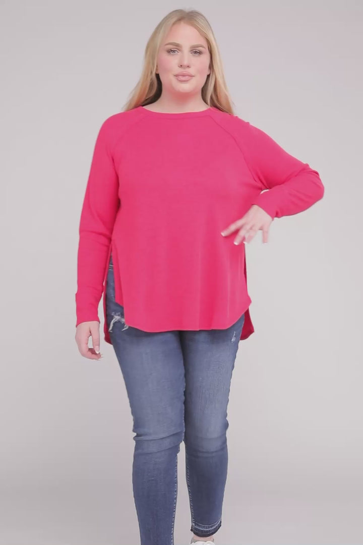 Plus Melange Baby Waffle Long Sleeve Top