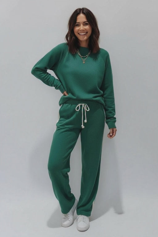 Daverri Fashions Round Neck Top and Stripe Detail Drawstring Pants Set